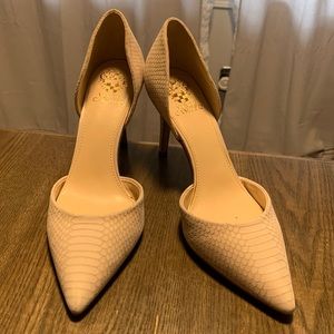 Vince Camuto Pink Snake Skin Suede Stilettos